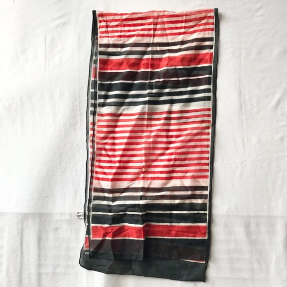 Vintage ECHO Striped Scarf Wrap Shawl Cotton Red Black Stripes 12 X 54" France - Picture 11 of 13